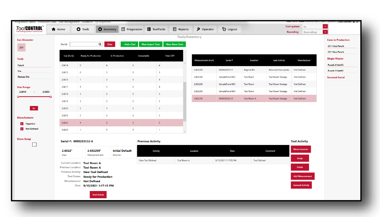 ToolCONTROL Bodymaker Inventory Module